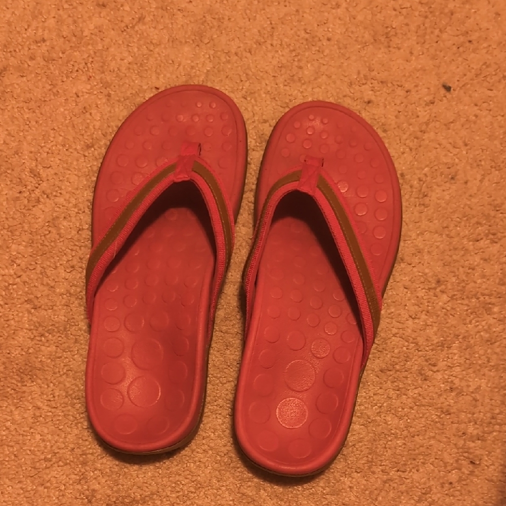 Red Flip Flops with Textured Sole